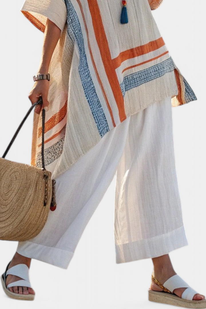 Caevan | Sophisticated Asymmetrical Blouse & Wide-Leg Linen Pants